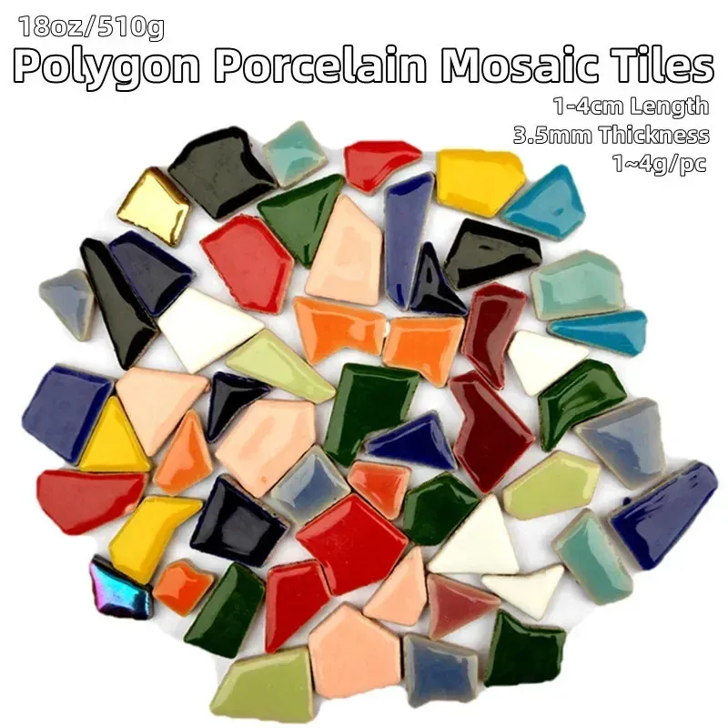 18oz/510g Polygon Porcelain Mosaic Tiles DIY Craft Ceramic Tile Mosaic Making Materials 1-4cm Length 1~4g/pc 3.5mm Thickness 231222