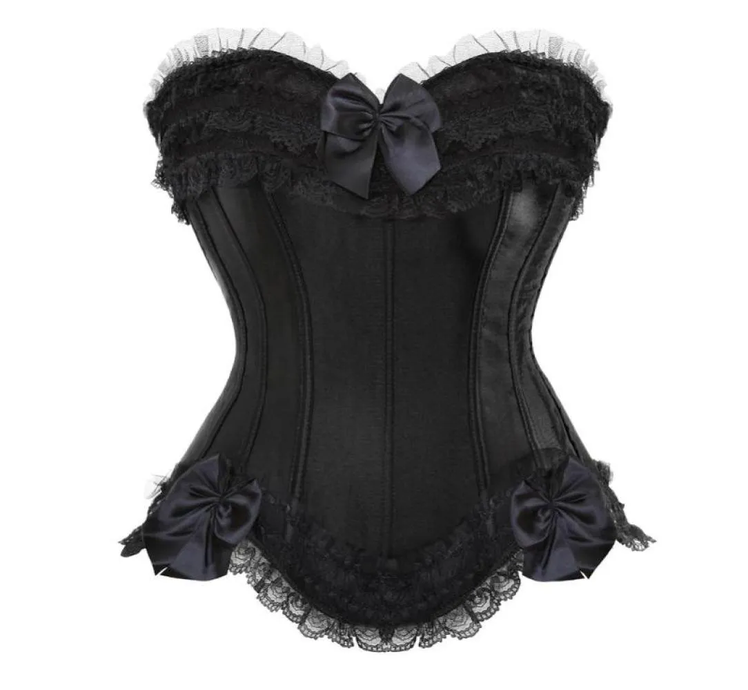 Bustiers Corsets Mulheres Sexy Cetim Bust Bust Corset Top Lace Bowknot Decorado Clubwear Shaper Shaper Body Plus Tamanho S6XL8382554