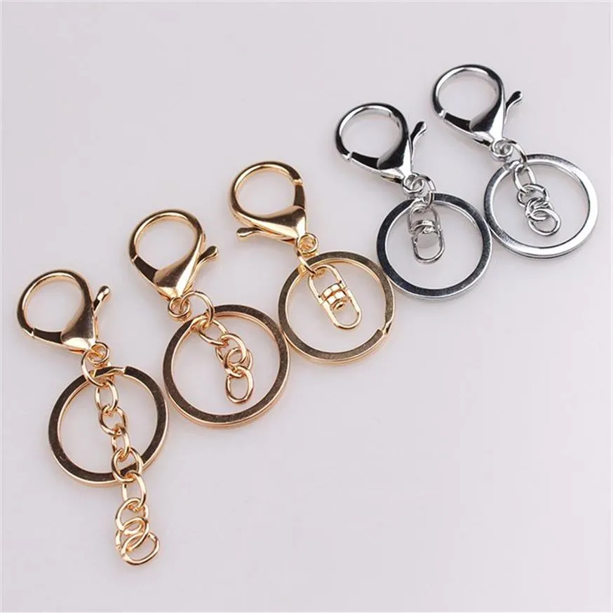 30pcs lot Keychains Key Chains Jewelry Findings Components Gold Silver Plated Lobster Clasp Keyring Making Supplies Diy Jewelry2971