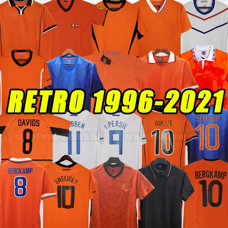 Maillots de football rétro Van Basten Holland Football Shirts Bergkamp Gullit Rijkaard Davids Pays-Bas 08 10 96 97 1997 1998 2000 2002 2010 14 Home Away 2008 2010 1996 21