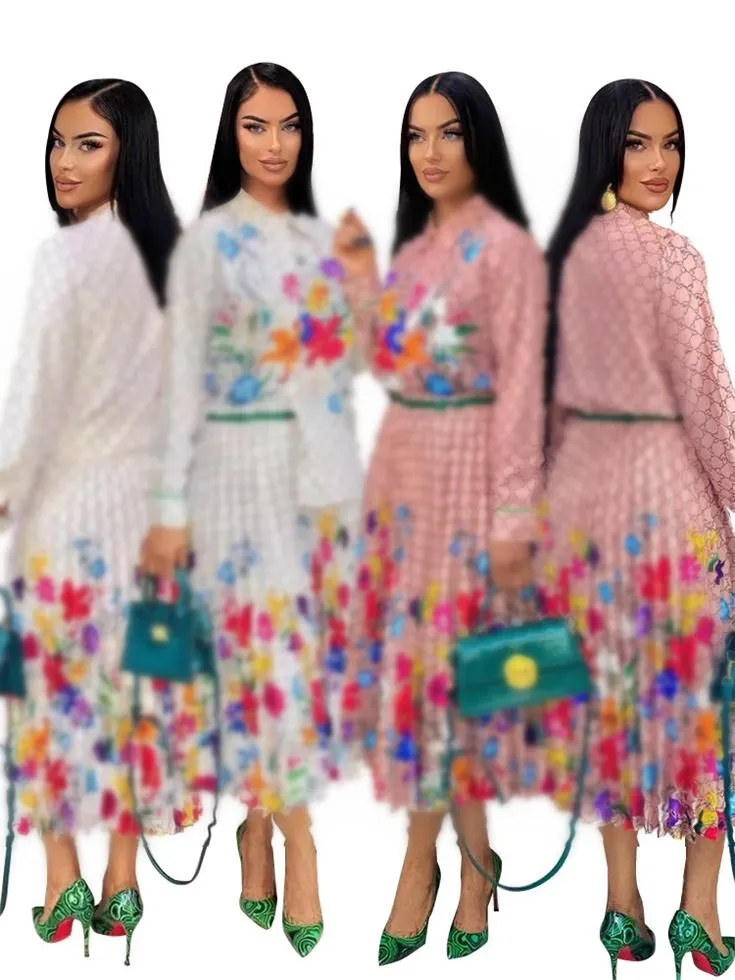 女性の2024年の新しいファッションデザイナー秋/冬のシフォン長袖のシャツミッドレングスプリーツスカート2ピースセットY71379