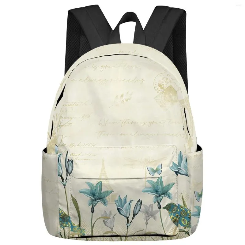 Zaino rustico rustico fiore di tulipano uccello da uomo uomo zaino Scuola impermeabile per ragazzi per ragazzi borse per laptop mochilas