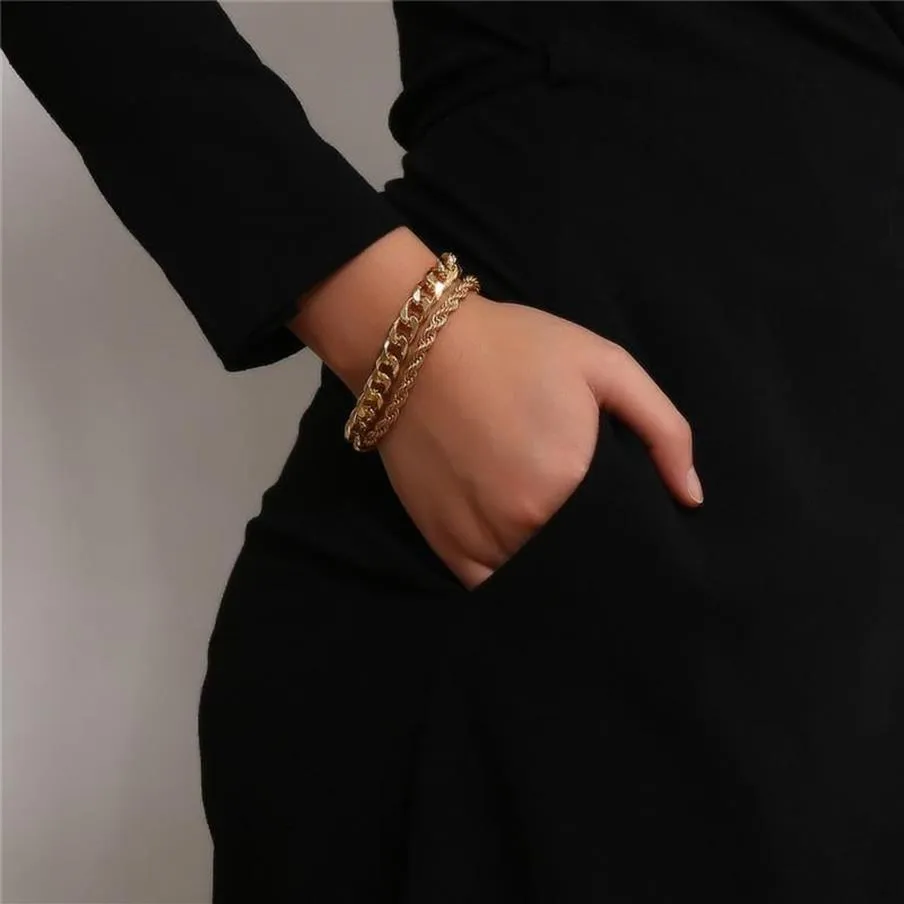 Bracelets de charme Jeae Gold Color chaîne pour femmes Bracelet chunky de liaison cubaine 2021 Bijoux de mode285p