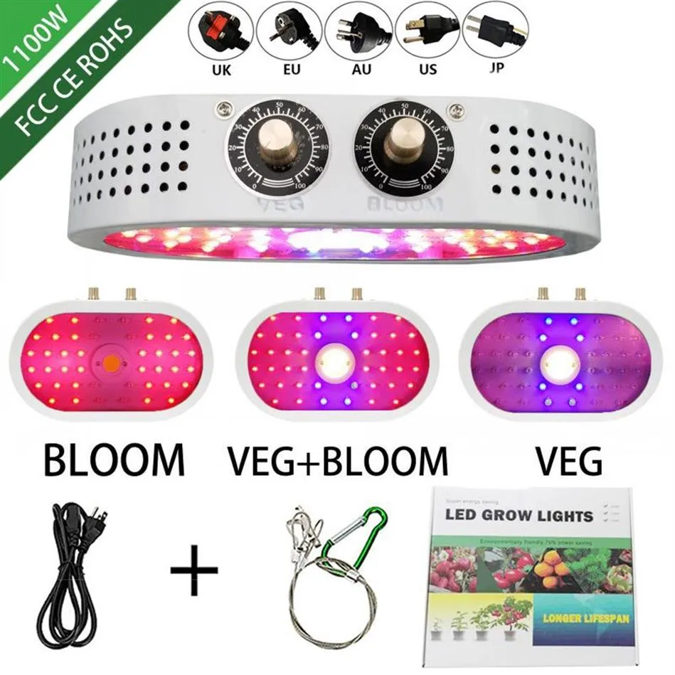 1100W led grow light 85-265V Double Switch Dimmable Full Spectrum Grow lamps For Indoor seedling tent Greenhouse flower fitolamp p258r
