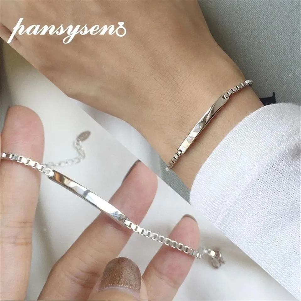 Pansysen 100% Solid Real 925 Sterling Silver Box Chain Link Bracelet For Women Girls Lady 19cm Dames Fine Jewelry Artilets247F