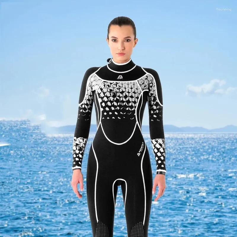 Frauenbadebekleidung Frauen 3mm Neopren verdickte Neoprenanzüge langhältig einteiliger einteiliger warmer Tauchanzug für weibliche Winterschwimmen Schnorcheln Drift