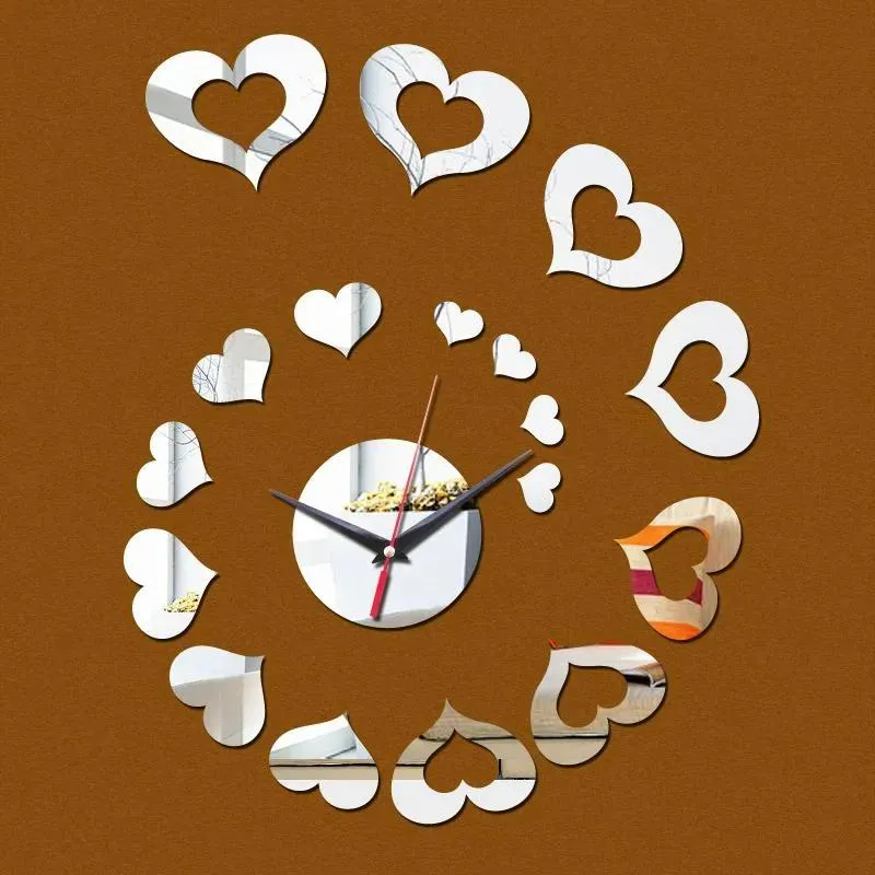 Klockor väggklockor 2021 Specialerbjudande Försäljning Försäljning Mirror Clock 3 D Heart Stick Modern Home Decoration Diy Fashion Clock,