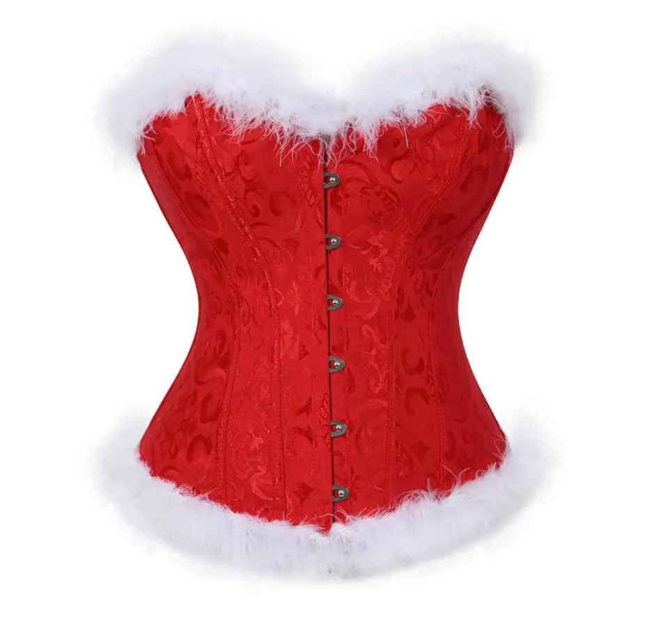 Women039s Christmas Papai Noel Costume sexy Corset Bustier Lingerie Top Corselet Overbust Bust Size Tamanho Sexy Red Burlesco Fantases 6xl2339183
