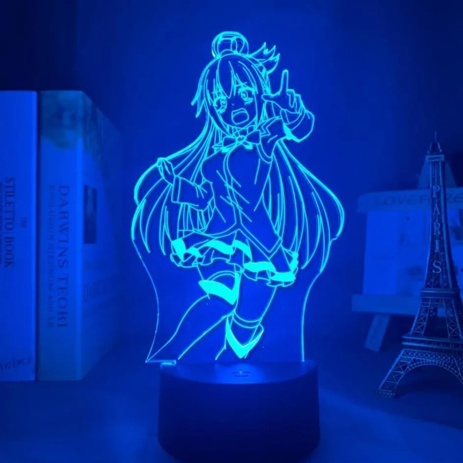 ナイトライトKonosuba LEDライトアクアランプベッドルーム装飾の誕生日プレゼント3Dアニメ2889