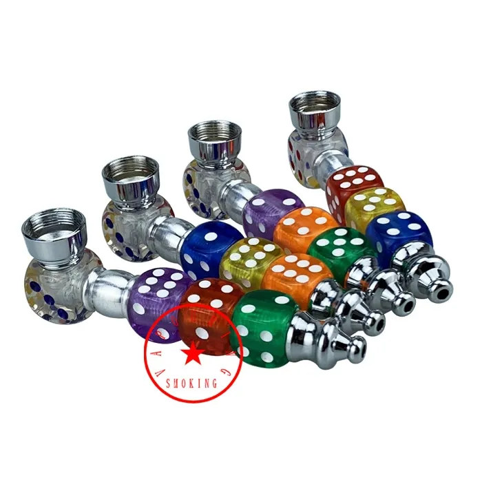 Dernière alliage en alliage métallique Transparent Dice Pipes Kit Colorful Designs Filtre Silver Screen Spoon Bol Portable Herbe Dry Tobacco Porte-cigarette