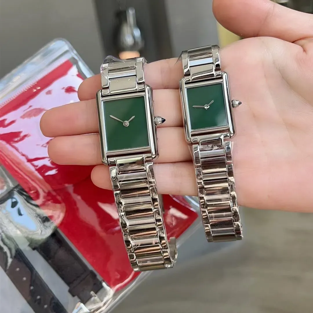 新しいファッションの女性時計Quartzムーブメントシルバーゴールドドレスウォッチレディスクエアテンクステンレススチールケースオリジナルクラスプカジュアル腕時計モントレデフルク