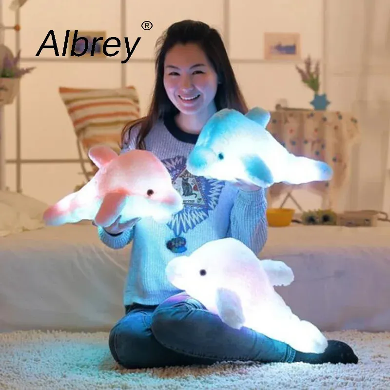 Coloré dolphin peluche poupée jouet lumineux en peluche en peluche bouche de coussin clignotant avec une fête à LED cadeau de Noël Gift 231222