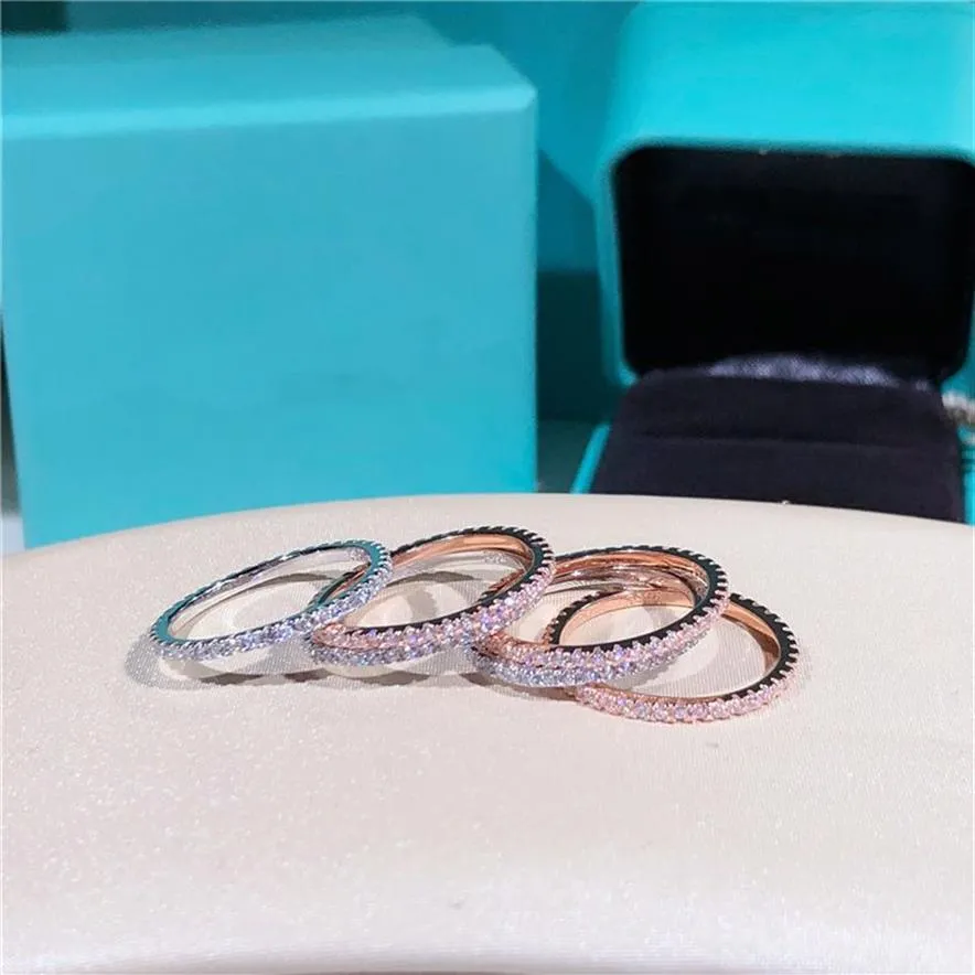 925 prata esterlina fila única mulher anel de diamantes de zircão de zircão rosa anéis de cauda de ouro rosa2559