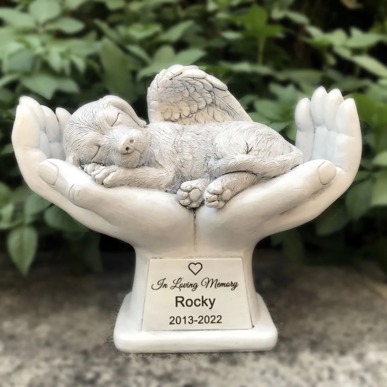 Pet personalizado para cães grave marcadores memorial anjo estátua pedra com nas mãos de Deus Garden de lápide 231222