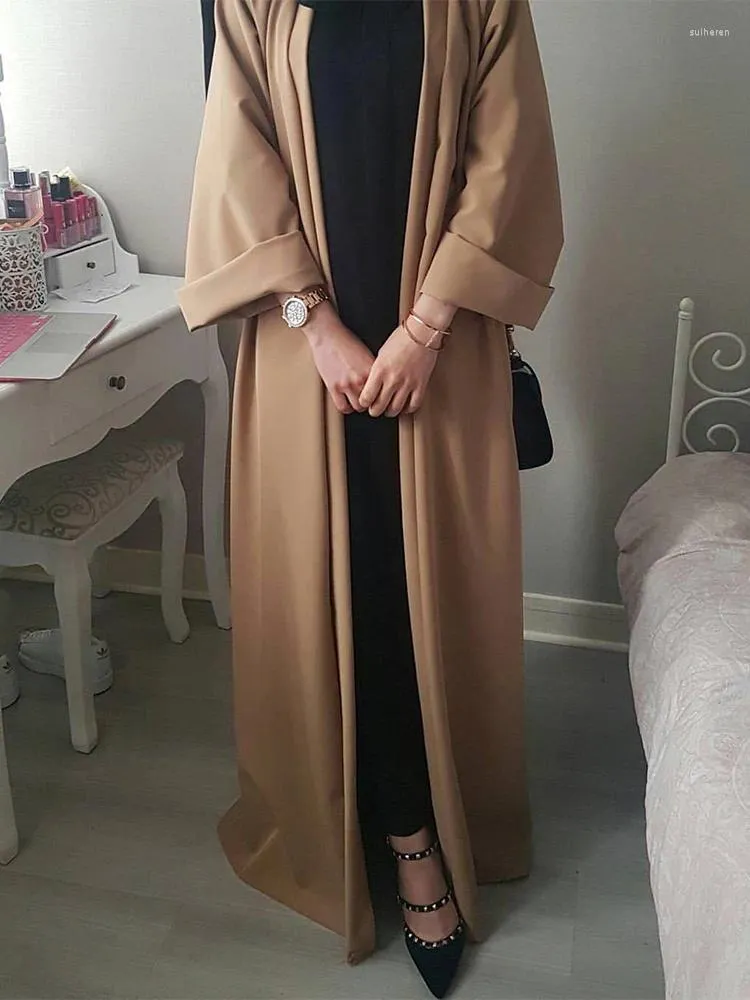 Etniska kläder Saudiska kvinnor Abayas klänning Ramadan Muslim bälte Jalabiyat Solid Modest Casual Open Kimono Marockan African Kaftan