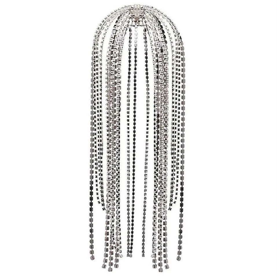 Stonefans trendiga strass hårtillbehörskedja för kvinnor smycken elegant full kristalltassel hårband lång kedja huvudbonad w01326v