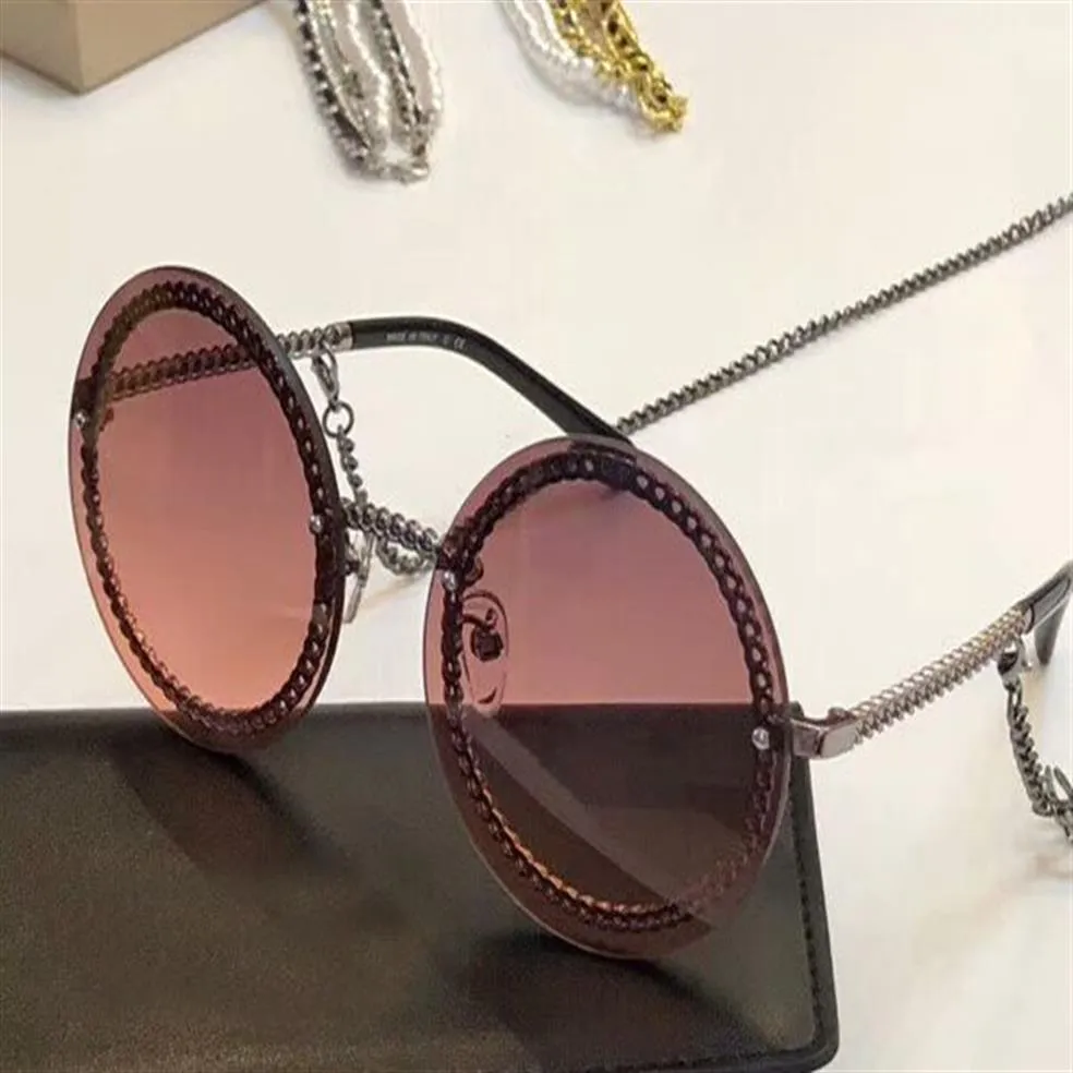 Fashion Round Sunglasses Chain Necklace Sun Glasses Women Fashion Sunglasses Shades New with Box2195