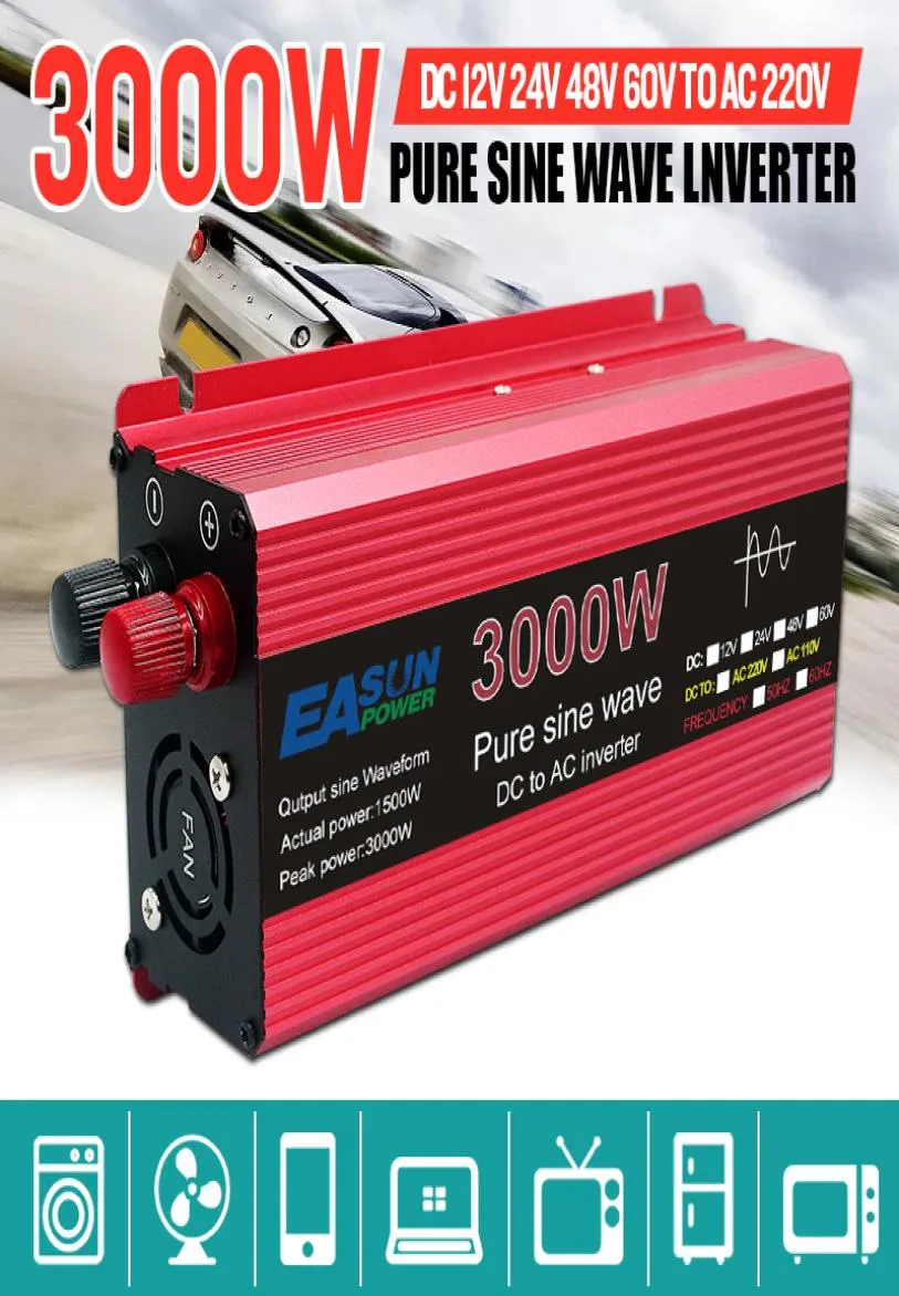 Pure Sine Wave Inverter 3000W 2200W 1600W 1000W spänning DC 12V 24V till AC 110V 220V Transformator Power Converter Solar inverter2734865