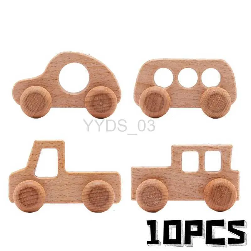 Baby Toy 10st Baby Toys Beech Wood Blocks 1pc trägar Busstecknad utbildningsmontessori Toys For Children Tinging Baby Teetherszln231223