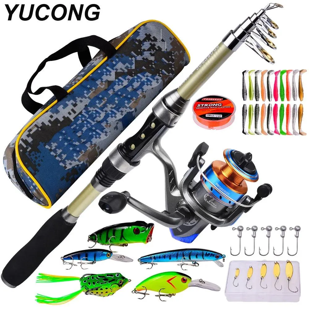 Combo Yucong 1,8 m Carbon Telescopic Fishing Rod Combo Spinning Reel Line Lures Hooks Rod Full Fishing Kit For Travel Bass Pike Pesca