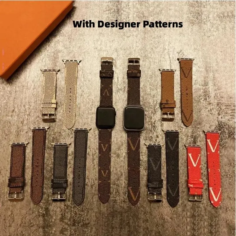 Rems mode Apple Watch Band 38mm 40 41 42 44mm 45 49 mm Flower Leather Watchs Strap armband för IWATCH 8 7 6 5 4 SE Designer Watchb