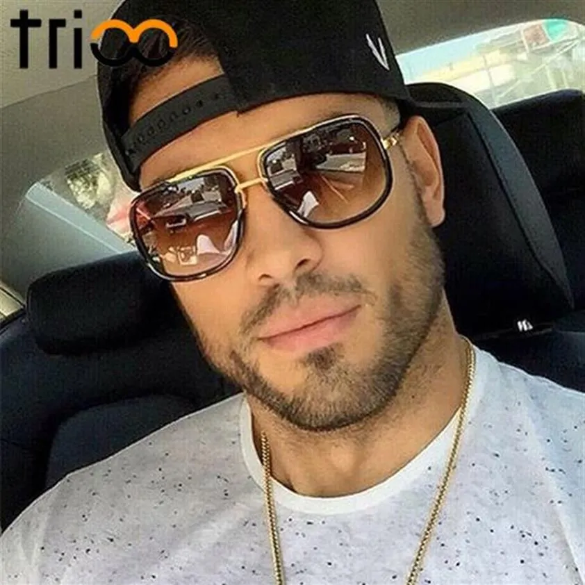 Trioo High Fashion Square Mens Sunglasses Brand Unissex Gold Metal Metal Frame Male Eyewear Quality Gradiente Sun Glasses For205R