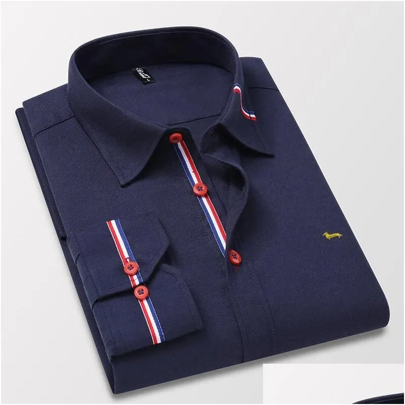 Herren Casual Shirts Herbst Herumn Männer Jeans 100%Baumwolle Stickerei Langarm Harmont Shirt Mode Slim Fit Blaine Shirtsmens Drop Lieferung A DHFAs