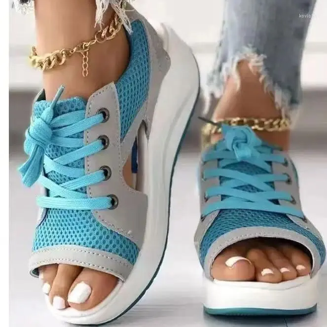 Sandalen 2023 Summer Sandalias de Mujer Fashion Shoes Casual Flat Peep Toe Mixed Colors Cutout Lace-Up Platform Sport Sandalias43