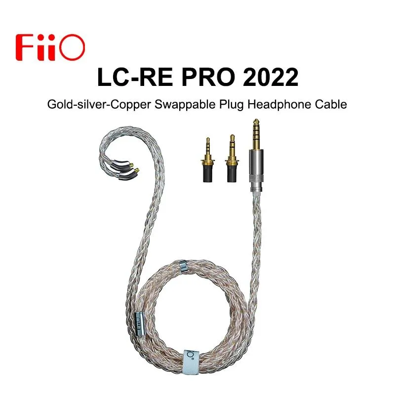 Fones de ouvido FiiO LCRE Pro 2022 Goldsilvercopper Trançado Swappable Plug Headphone Cabo MMCX Inclui 3plug 3.5 / 2.5 / 4.4mm para FD5