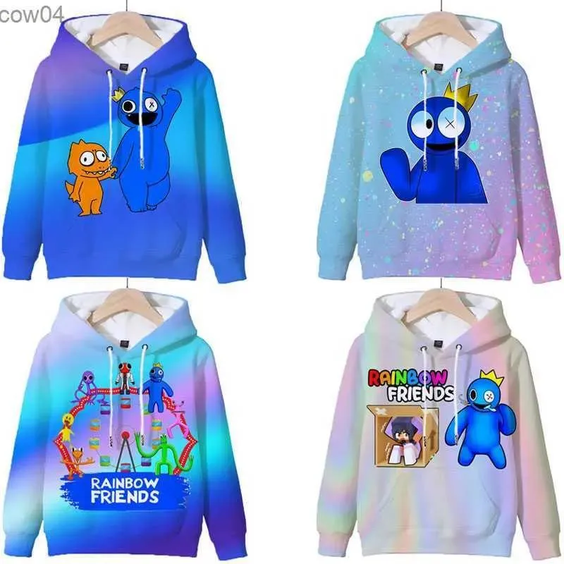 Sweatshirts 3D Game Rainbow Friends Hoodies Children Pullover Lång ärm Sweatshirts pojkar flickor huvtröja toppar streetwear barn kläder sudadera l l