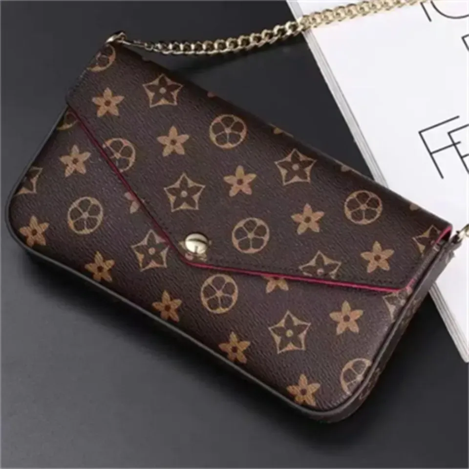 Tasarımcı Çanta 3pcs Set Pochette Felicie Zinciri Kadın Çantalar Çanta Çantası Çanta Moda Omuz Tote Çanta Cüzdan Kutu 61276