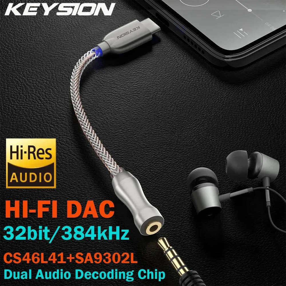 Keysion de mixage USB Type C à 3,5 mm DSD128 HIFI Dual Audio Chip Decoder Decoder Adapter Adapter DAC pour la fenêtre de téléphone Android 10 Mac