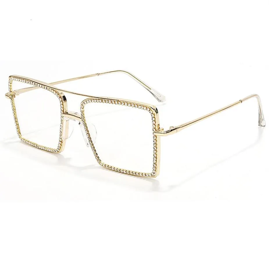 2021 Fashion Luxury Digner Bling Rhintone Metal glasögon Trendiga överdimensionerade diamantkvinnor Shad Sun Glass Sunglass2497