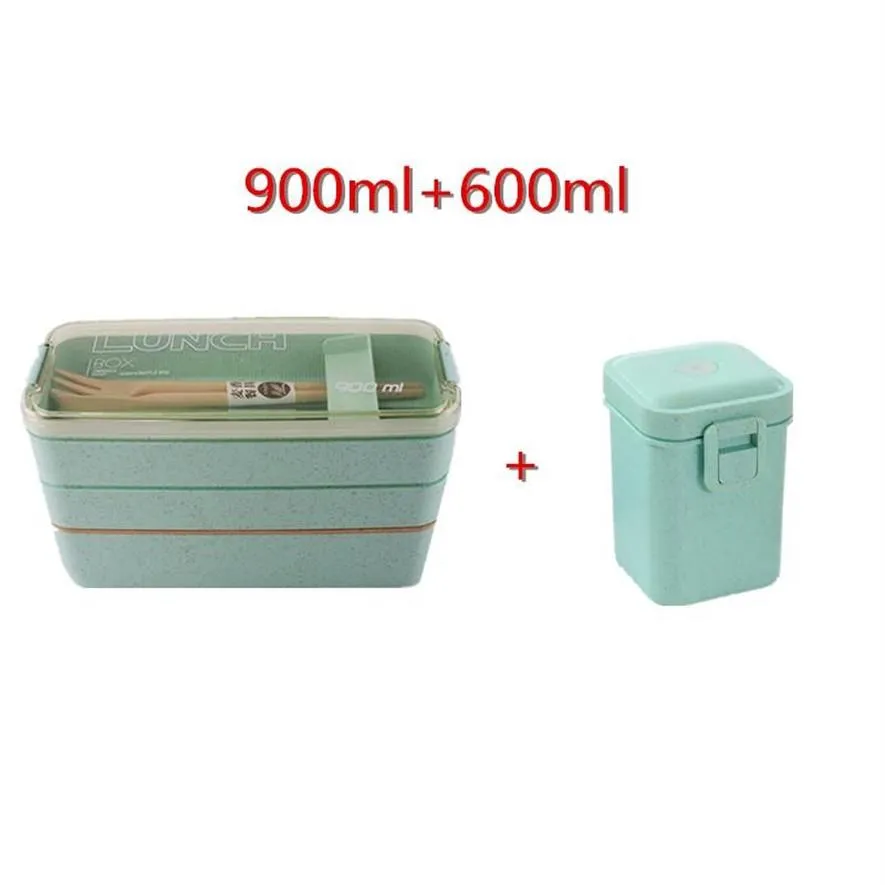Dinnerware Sets 900ml Healthy Material Lunch Box 3 Layer Wheat Straw Bento Boxes Microwave Storage Container Lunchbox BentoBoxes221s