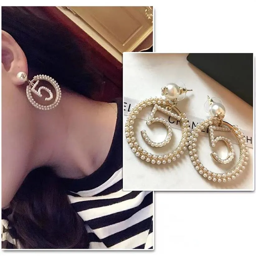 Dames parel oorden ontwerper sieraden luxe studs oorbellen 925 zilveren boucle letters hoepels met doos new237r