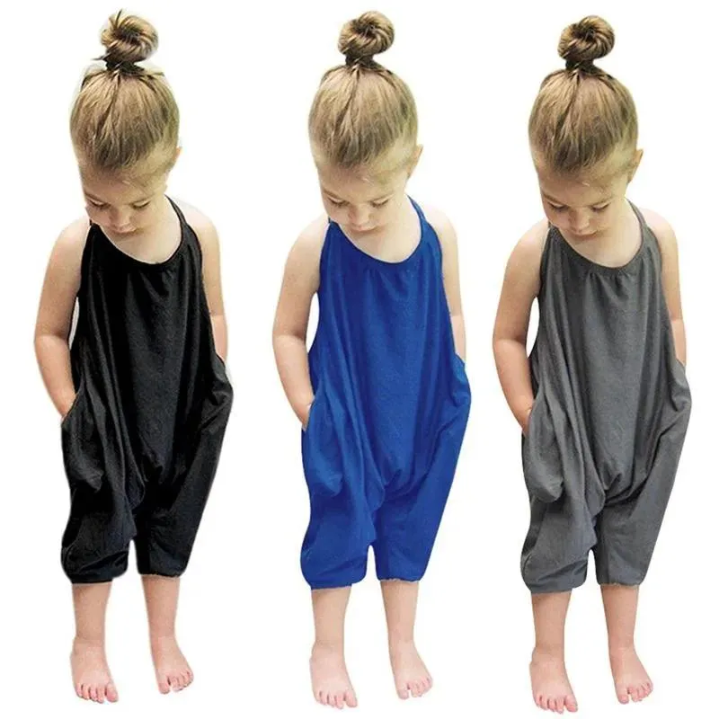 Combinaisons Combinaisons Enfant Vêtements D'été Bébé Filles Combinaison Une Pièce Sarouel Sangle Barboteuse Tenues Combishort Enfants Salopette