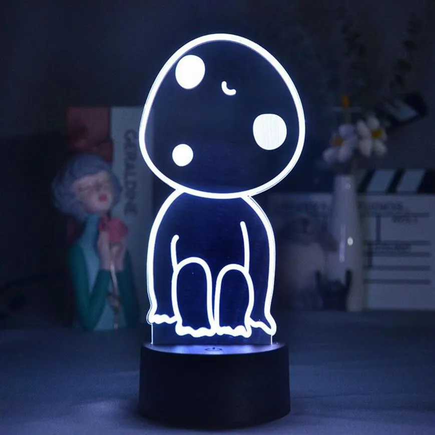 Lumières nocturnes anime princesse mononoke hime figure kodama 3d lampes LED néon beaux cadeaux rgb chambre à coucher table de lit de bureau décoration245u