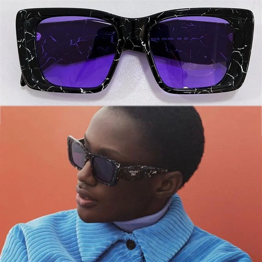 Män solglasögon pr 08ys mode klassisk catwalk stil rektangulär svart ram lila lins lyx trend resesemester designer wom284i