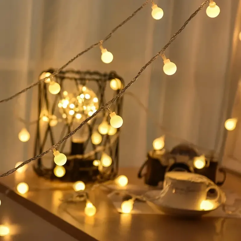 1pc 118.11inch LED renk sıcak beyaz küçük yuvarlak top telli ışıklar, pille çalışan oda yatak odası avlusu dekoratif dize ışıkları, veranda, ev, Noel.