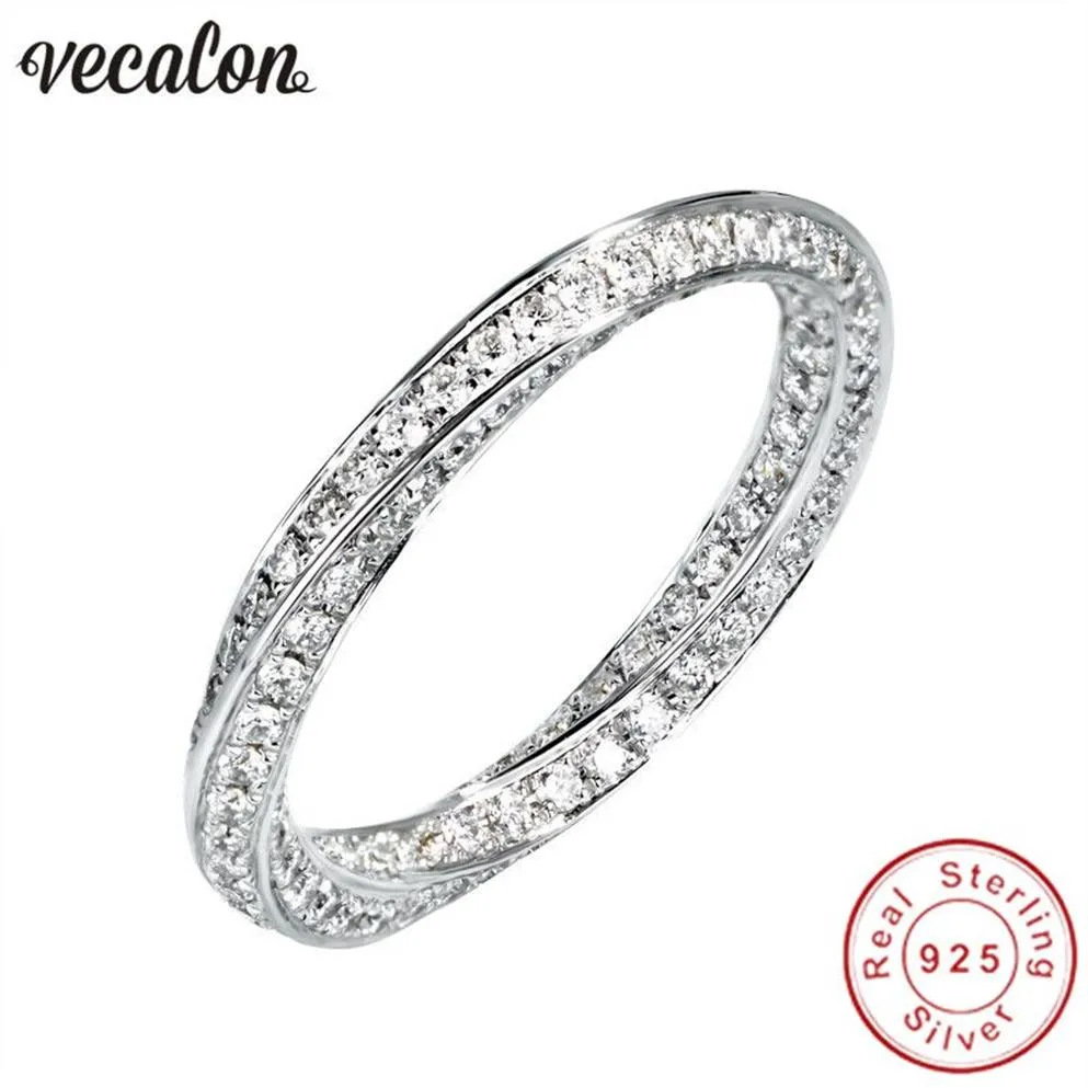 Vecalon Cross 925 Sterling Silver Infinity Pierścień 5a Cyrkon CZ Diamonique zaręczyny Pierścienie dla kobiet Prezent druhny 200a