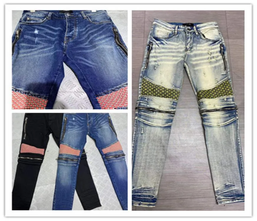 Autumn Mens Jeans 22SS Designer gescheurde Yellow Stripe Vintage Zipper Style Fashion Men Denim Pnats Slim Motorcycle Biker Causal Men8883736