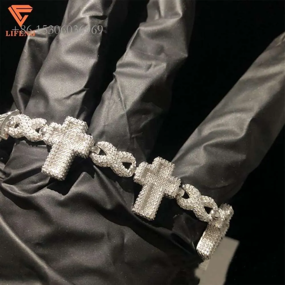 NEU DIGN ICED Out Cross VVS Moissanite Kette Hip Hop Schmuck Sier 16mm Diamant Cuban Link Armband