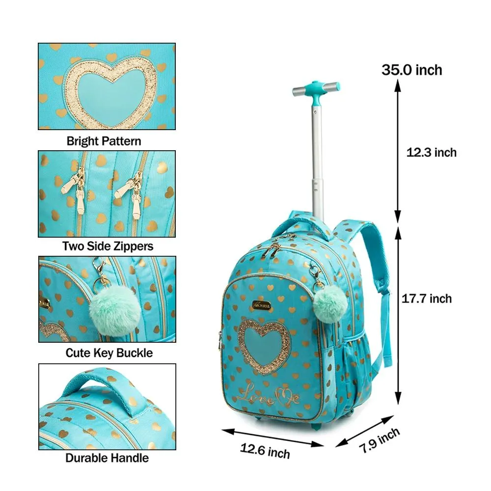 Snapklik.com : MITOWERMI Rolling Backpack For Girls Cute Trolley Bags  Primary School Bookbags