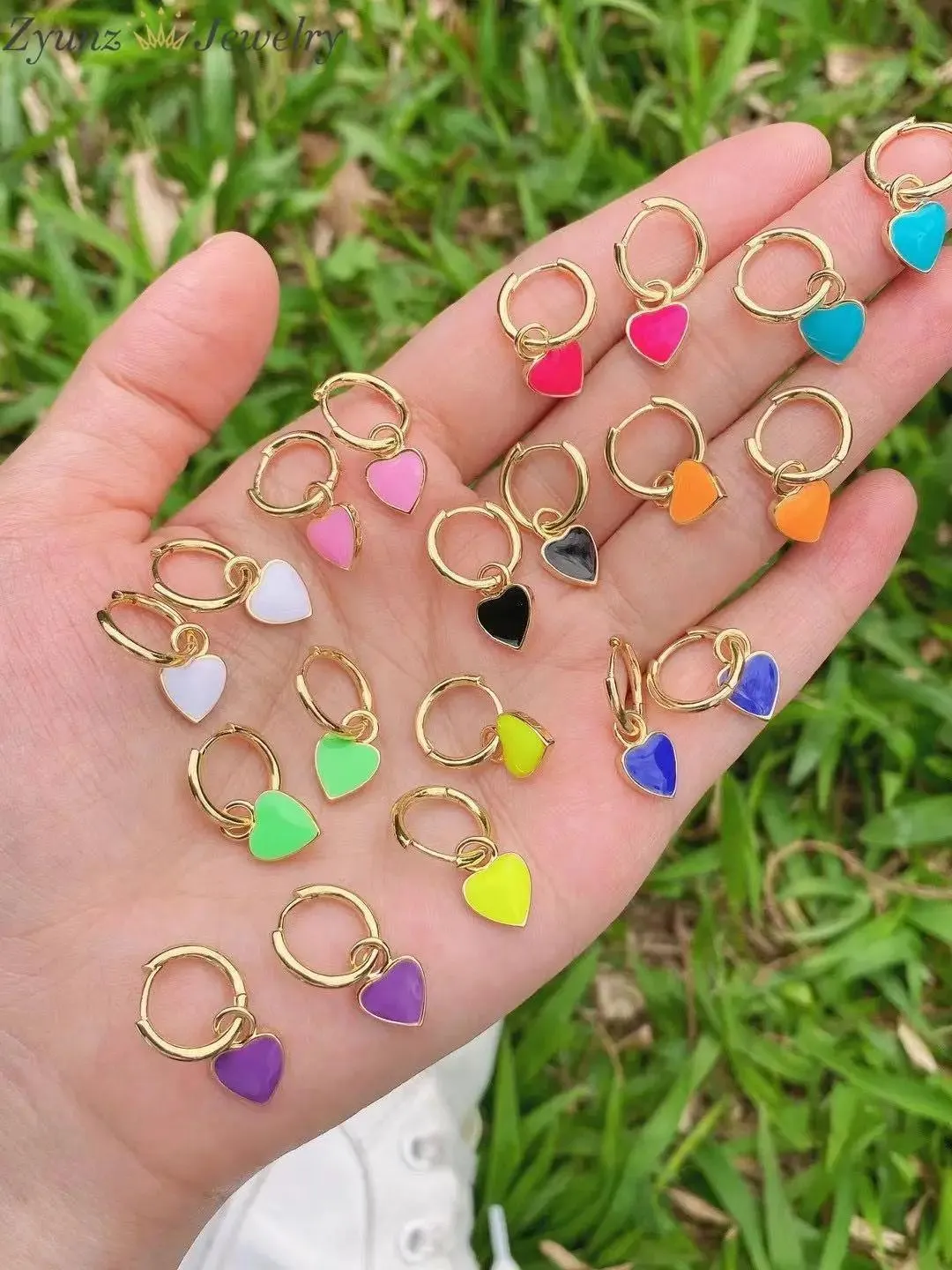 Huggie 5 Pairs, Cute Enamel Heart Hoop Earrings For Women Gold Color Neon Enamelled Earrings Brinco Fashion Jewelry Pendientes Mujer