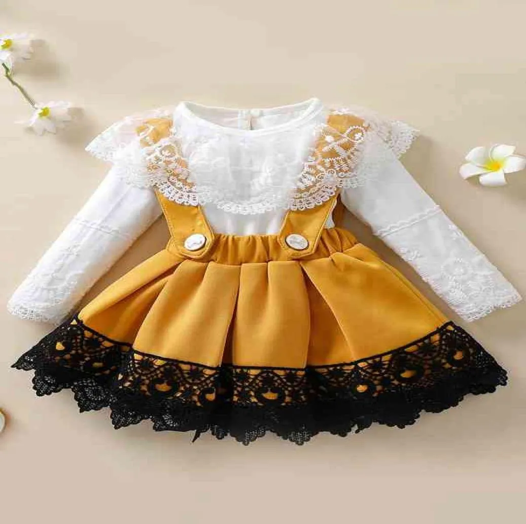 Baby Embroidery Mesh Bodysuit Guipure Lace Insert Suspender Skirt SHE4748447
