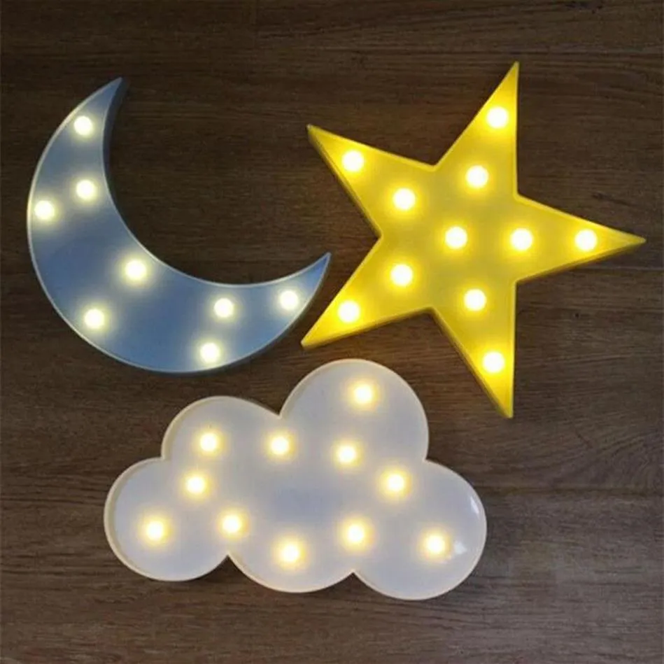 Lovely Cloud Star Moon LED 3D Light Lights Lights Kids Gift Toue pour bébé enfants Chambre de chambre Décoration de lampe à la lampe en intérieur 223E