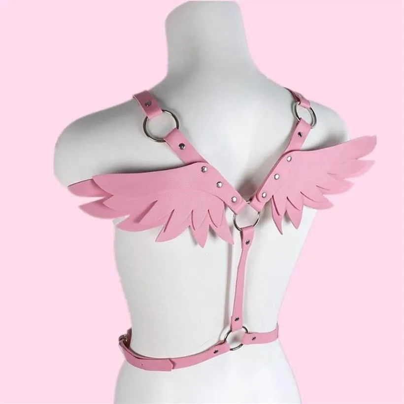 Ceintures en cuir harnais femmes de taille rose ceinture de ceinture ange ailes punk vêtements gothiques rave tenue fête bijoux cadeaux kawaii accessori212n