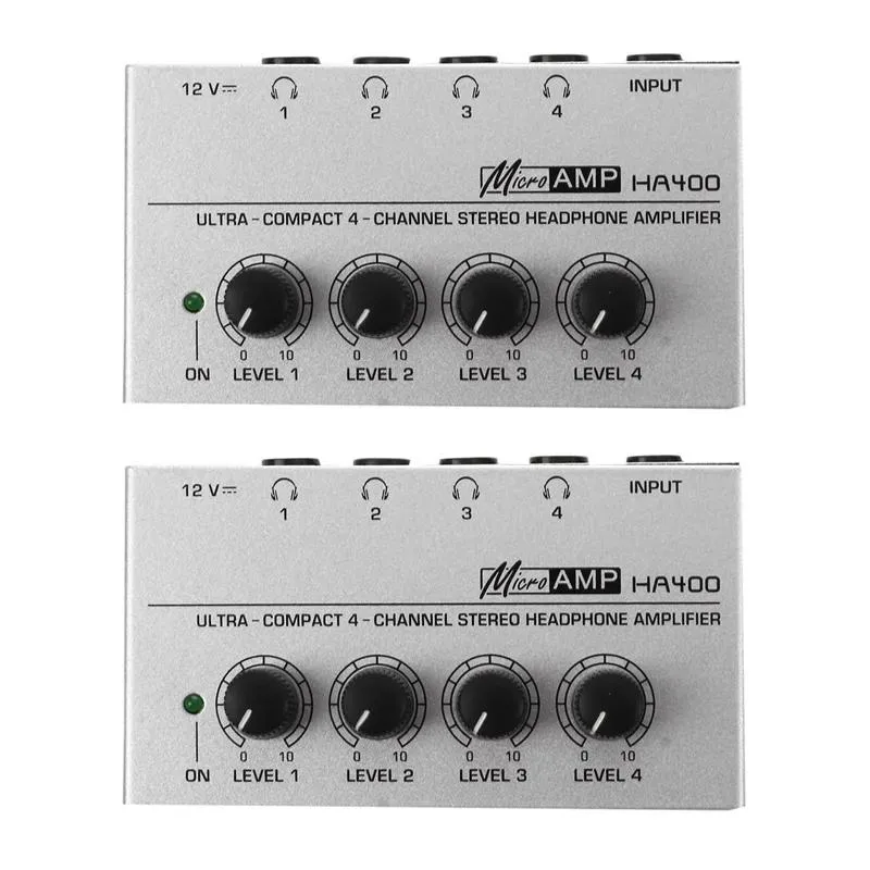 Förstärkare 2x HA400 4 Channel UltraCompakt hörlurar Audio Stereo AMP Microamp Amplifier