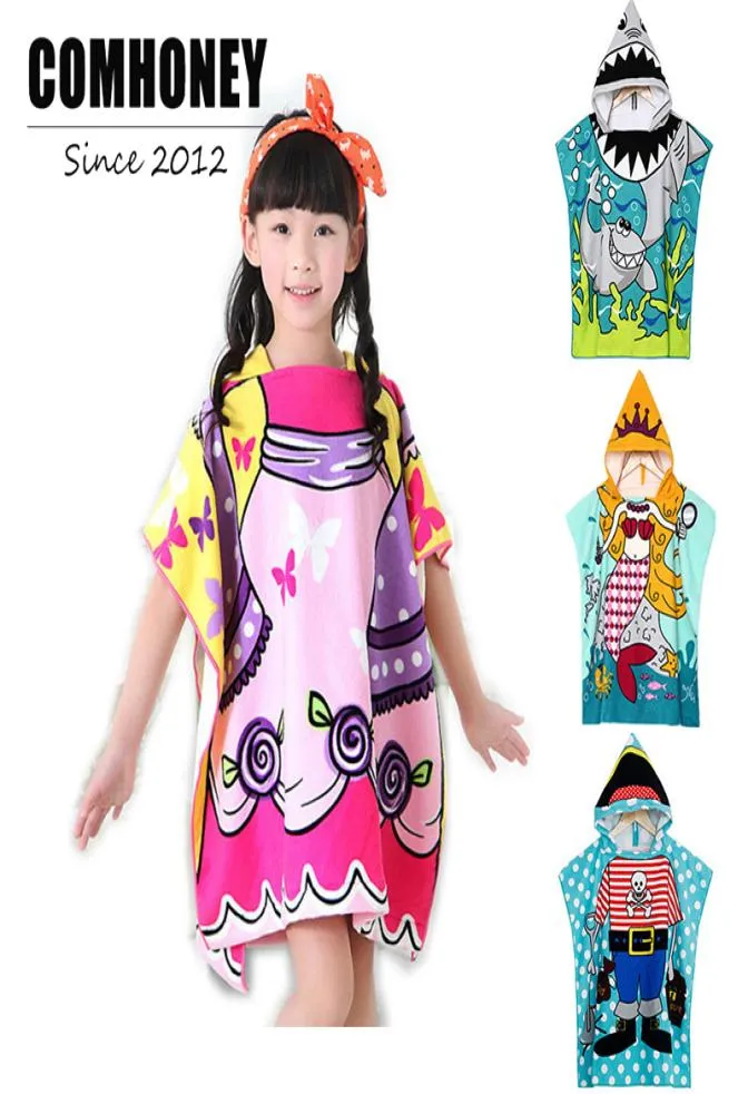 Children Bathrobes Baby Poncho Hooded Towel 06T Cartoon Mermaid Kids Bath Robe Girls Sleepwear Princess Swim Beach Towel Y18103004379910