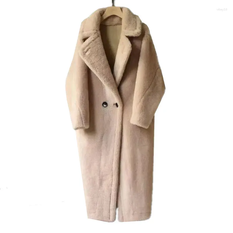 Copertina da donna in pelliccia da donna da donna Autunno inverno autunno fitta in pile di agnello spessa in pile con peccato doppio petto di soprabito a medio lunghezza W171